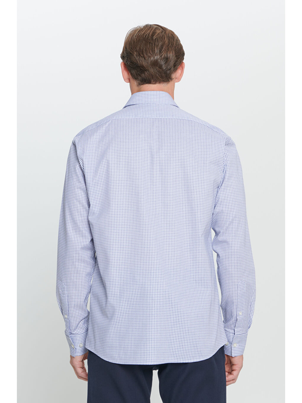 Erkek Beyaz-Mavi Regular Fit Normal Kesim %100 Pamuk Klasik Yaka Kareli Cepli Gömlek-4