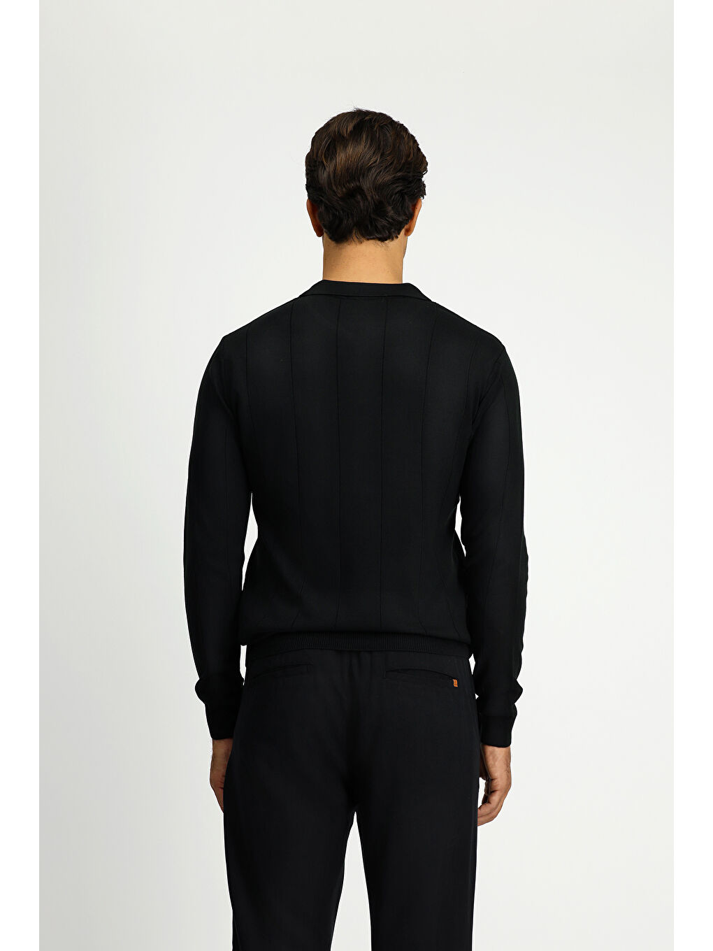 Siyah Polo Yaka Regular Fit Desenli Triko Büyük Beden Kazak-4