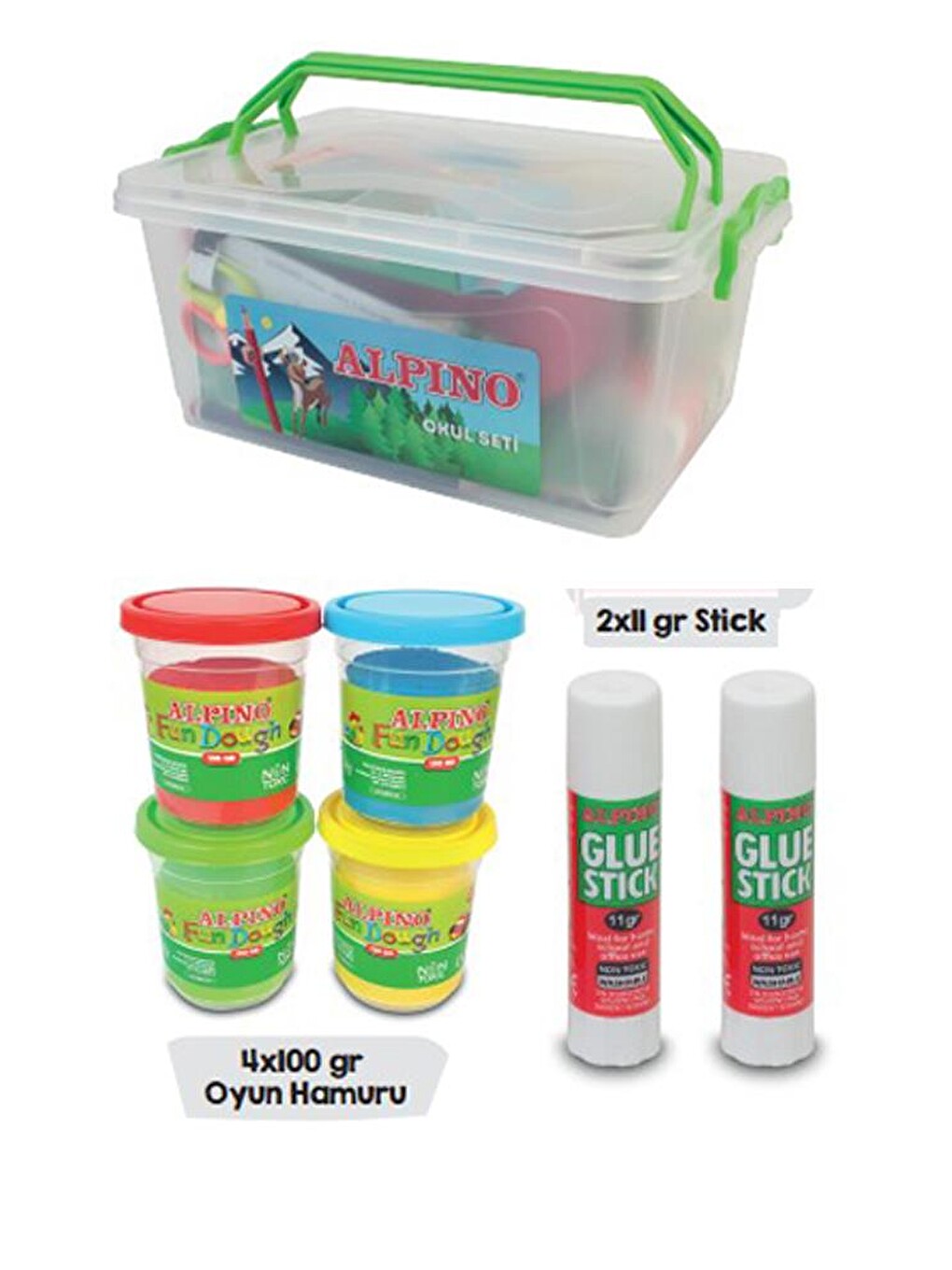 Okul Kırtasiye Seti 15 Parça 1 Paket Alpino Keçeli Kalem Kuruboya Pastel Boya Oyun Hamuru Makas Stic-1