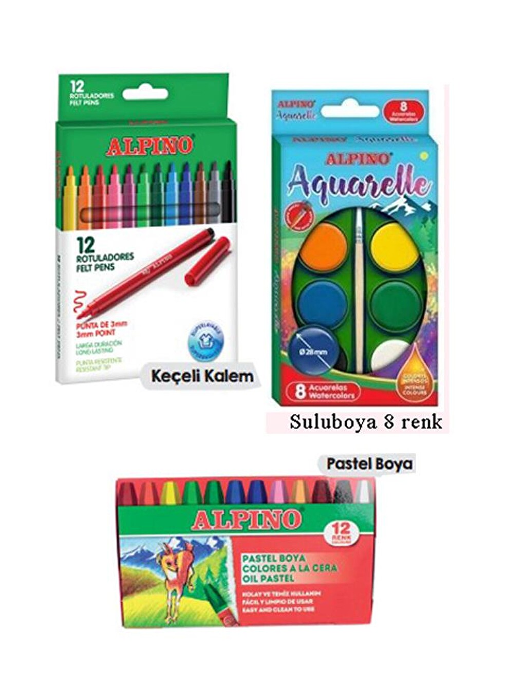 Okul Kırtasiye Seti 15 Parça 1 Paket Alpino Keçeli Kalem Kuruboya Pastel Boya Oyun Hamuru Makas Stic-2