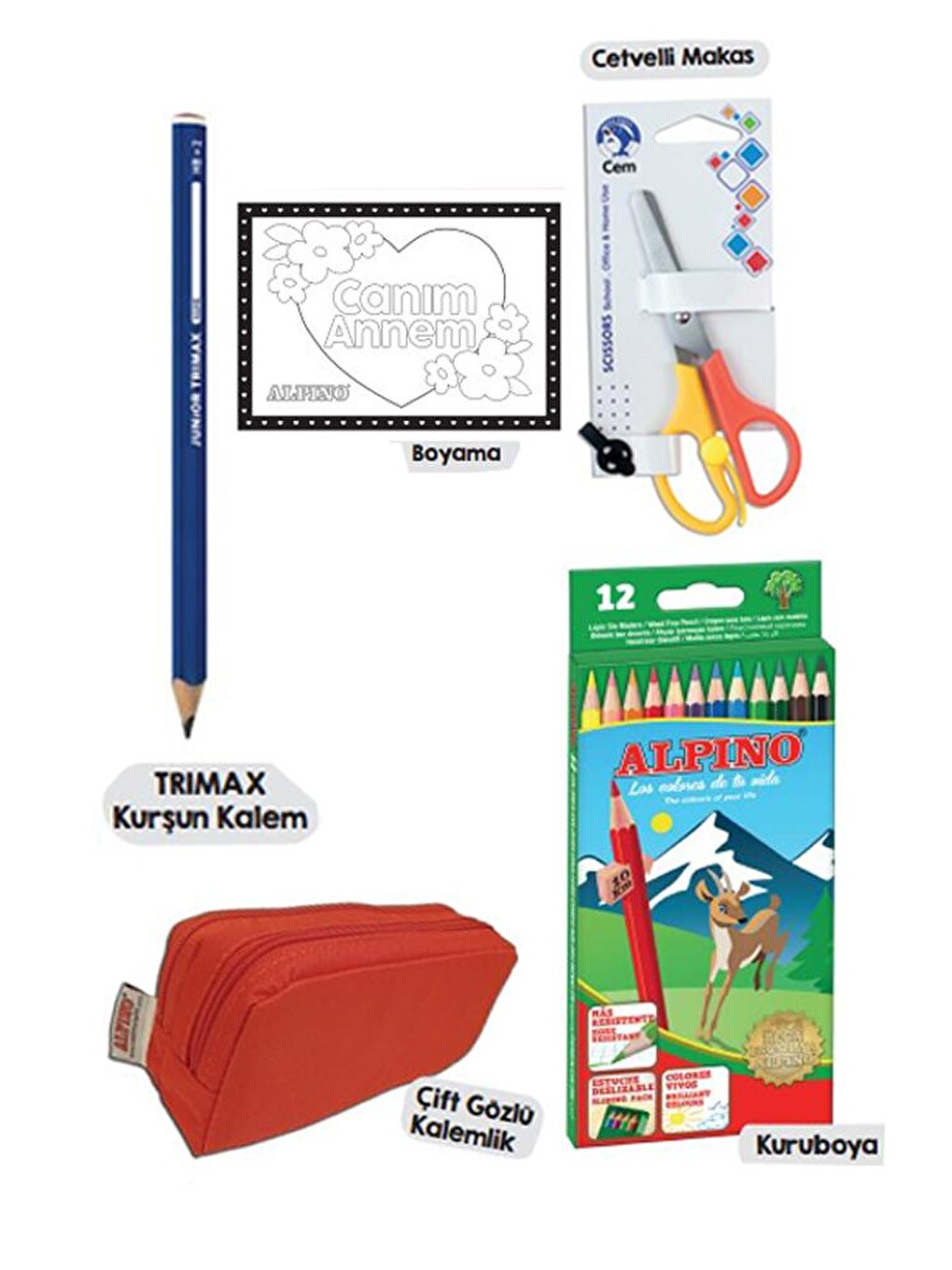 Okul Kırtasiye Seti 15 Parça 1 Paket Alpino Keçeli Kalem Kuruboya Pastel Boya Oyun Hamuru Makas Stic-3