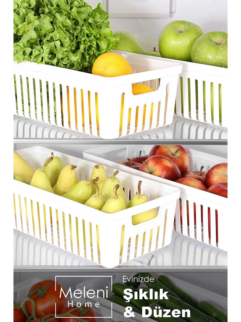 3 Adet Buzdolabı Düzenleyici Sepet Dolap İçi Meyve Sebze Düzenleyici Organizer Saklama Kabı Beyaz-2