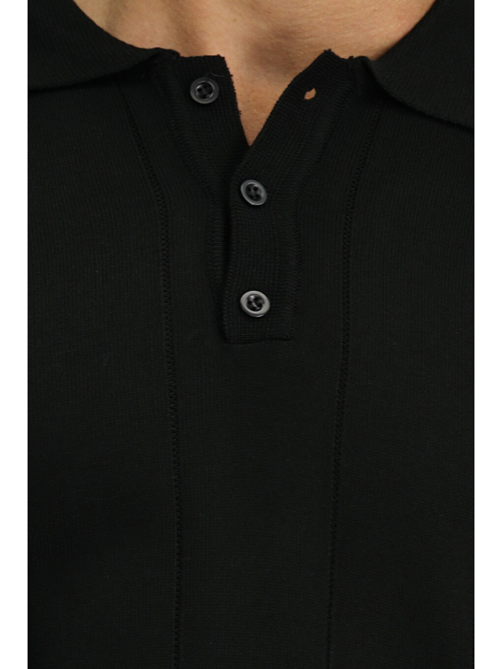 Siyah Polo Yaka Regular Fit Desenli Triko Büyük Beden Kazak-5