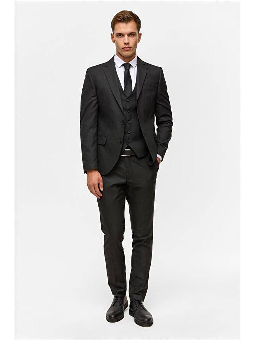 Siyah Slim Desenli Mono Yaka 6 Drop Yelekli Takım Elbise