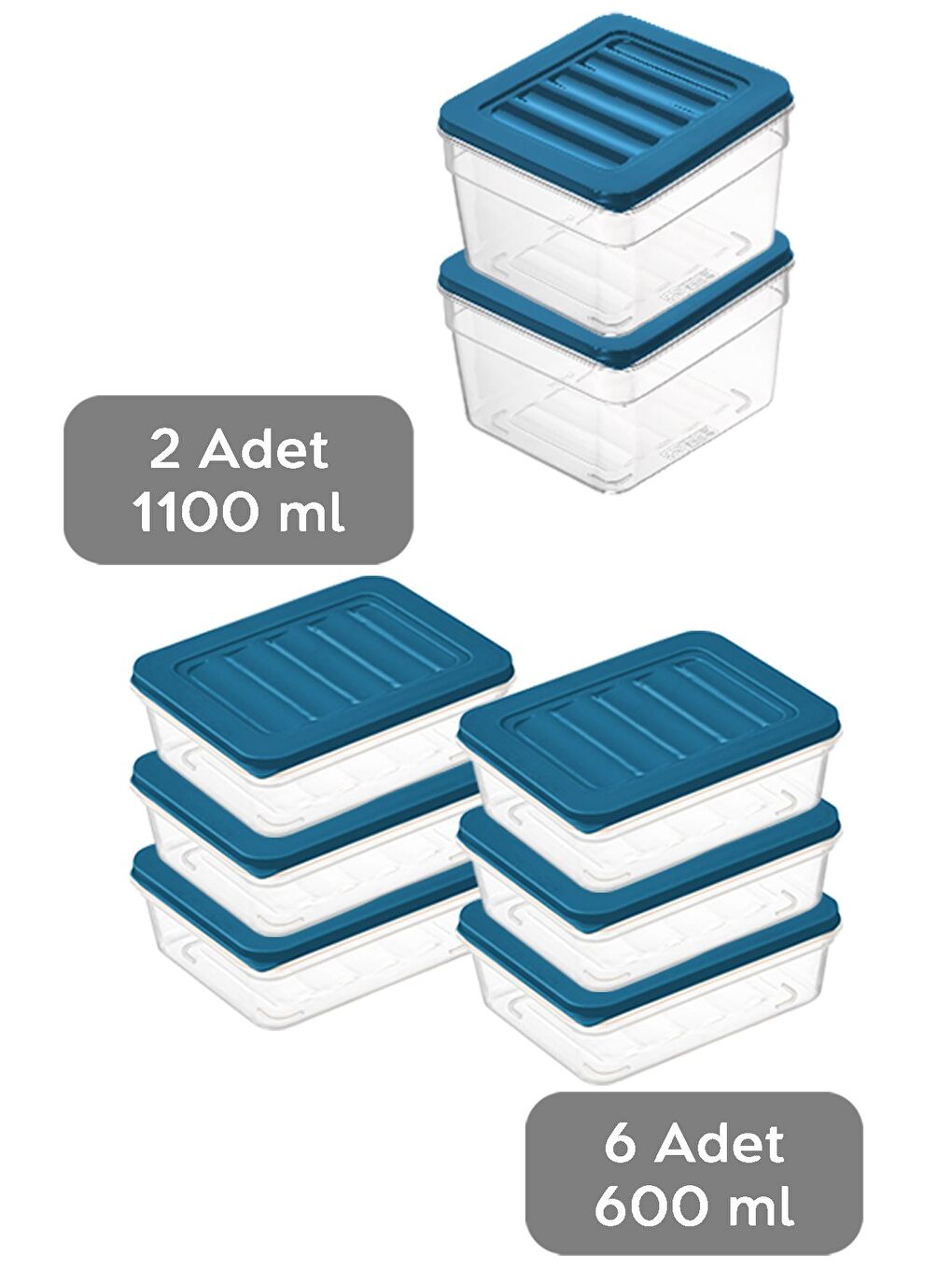 8li Mikrodalga Uyumlu Organizer Set Düzenleyici Gıda Erzak Saklama Kabı Derin ve Sığ S Mavi-1