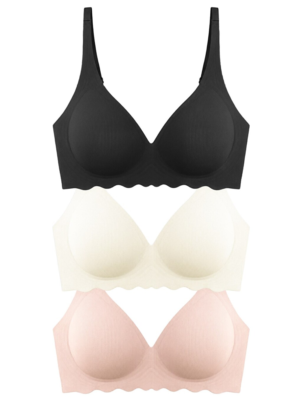Karışık Seamless Bra - Lumera|lazer Kesim Balensiz Rib Dokulu Dalga Kesim Dikişsiz Kadın Sütyen 3'lü Paket-2