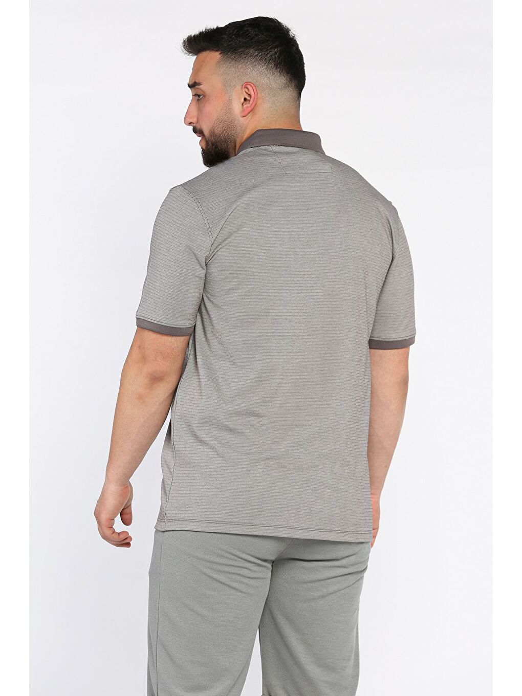 Bej Erkek Polo Yaka Tek Cepli Desenli Tişört-3