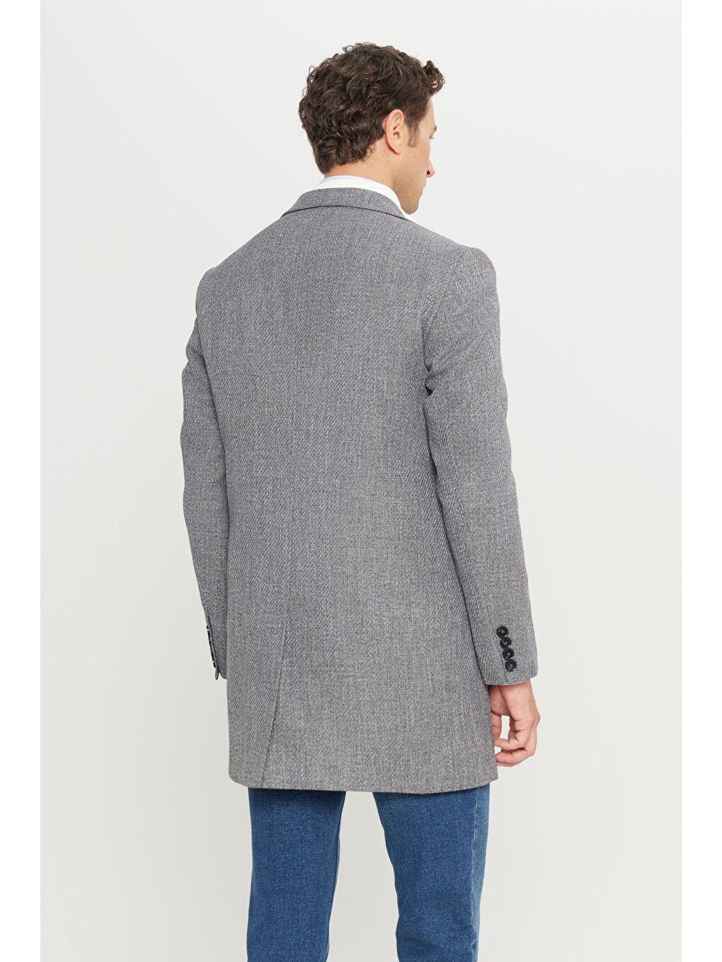 Erkek Antrasit Standart Fit Normal Kesim Mono Yaka Desenli Kapak Cepli Palto-4