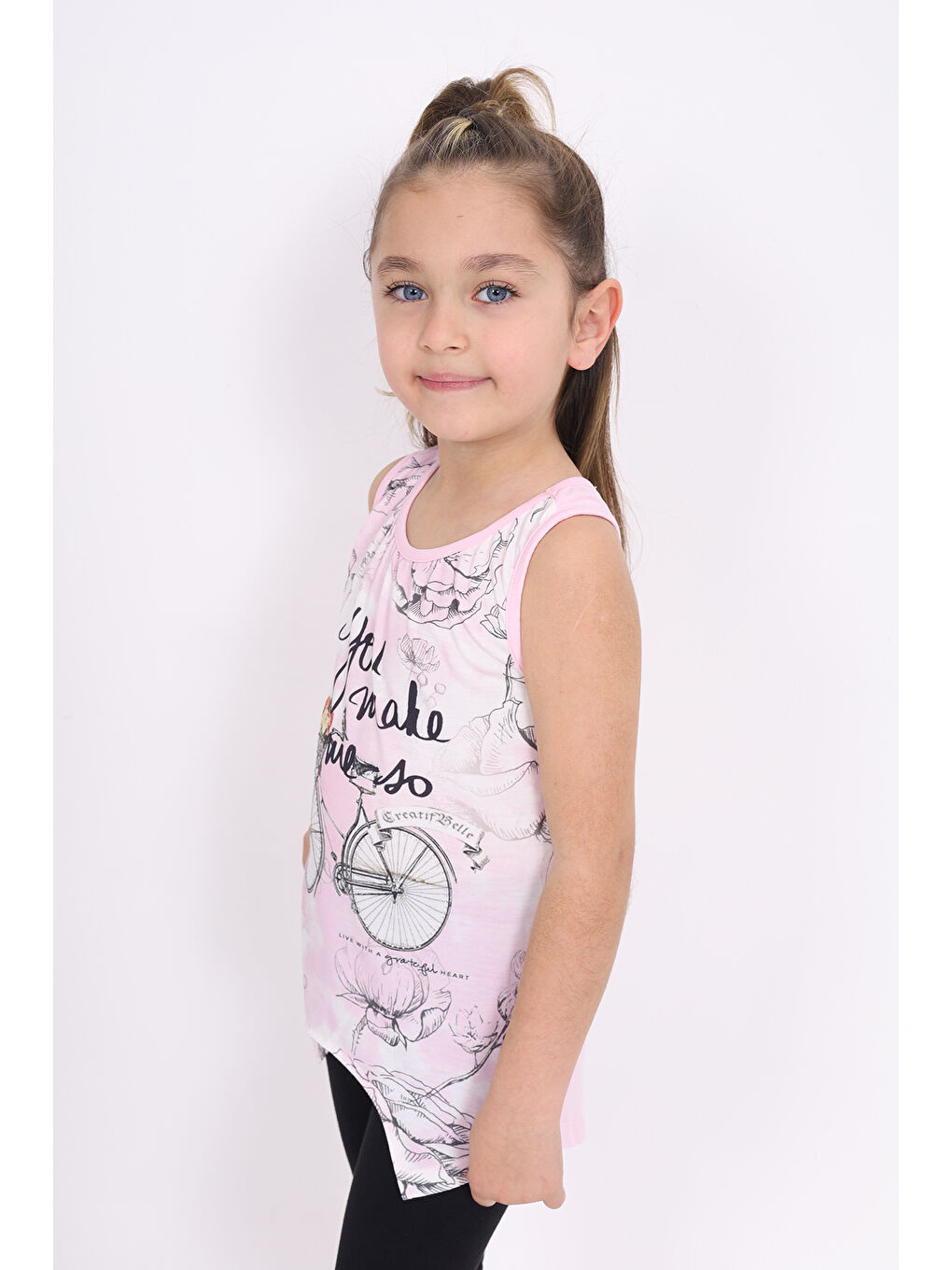 Pembe Kız Çocuk Bisiklet Baskılı Atlet-1