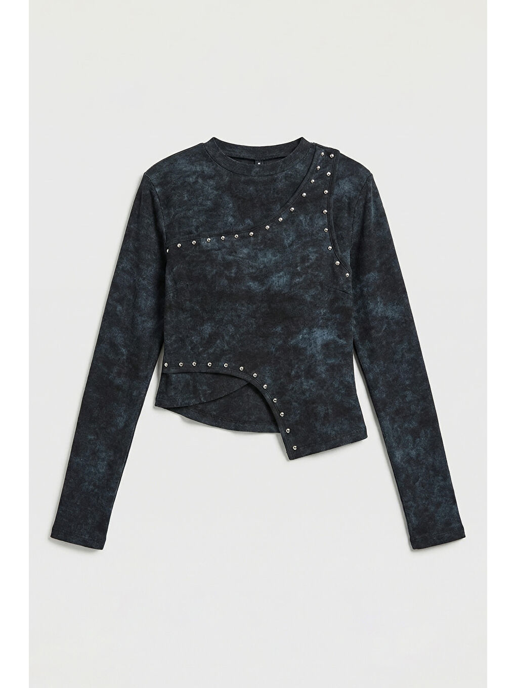 Kadın Siyah Antrasit w5 Asimetrik Kesim Drop Detaylı Özel Tasarım Crop Top-1