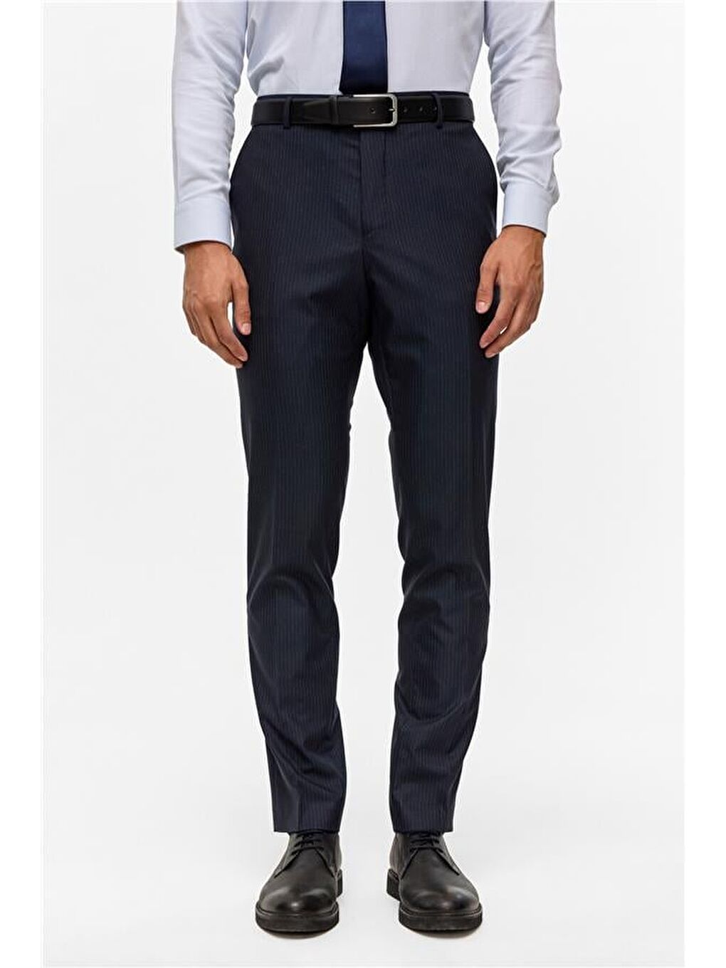 Lacivert Slim Çizgili Kruvaze Yaka 6 Drop Takım Elbise-7