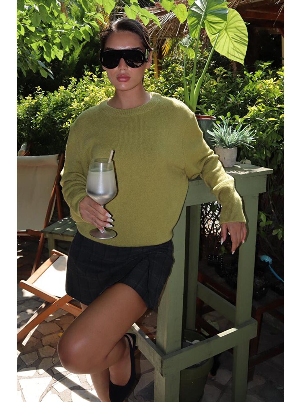 Yeşil Bisiklet Yaka Kadın Triko Kazak Mg2494