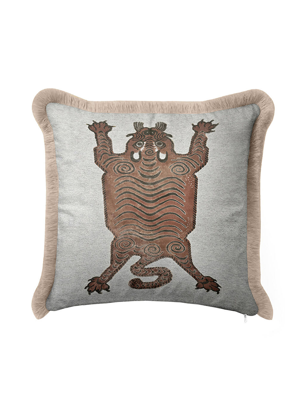 Karışık Sanat Esintili Saçaklı Yastık Kılıfı - Tribal Ruhlu Bohem Bej Kahverengi Püsküllü Kırlent Kılıfı-3