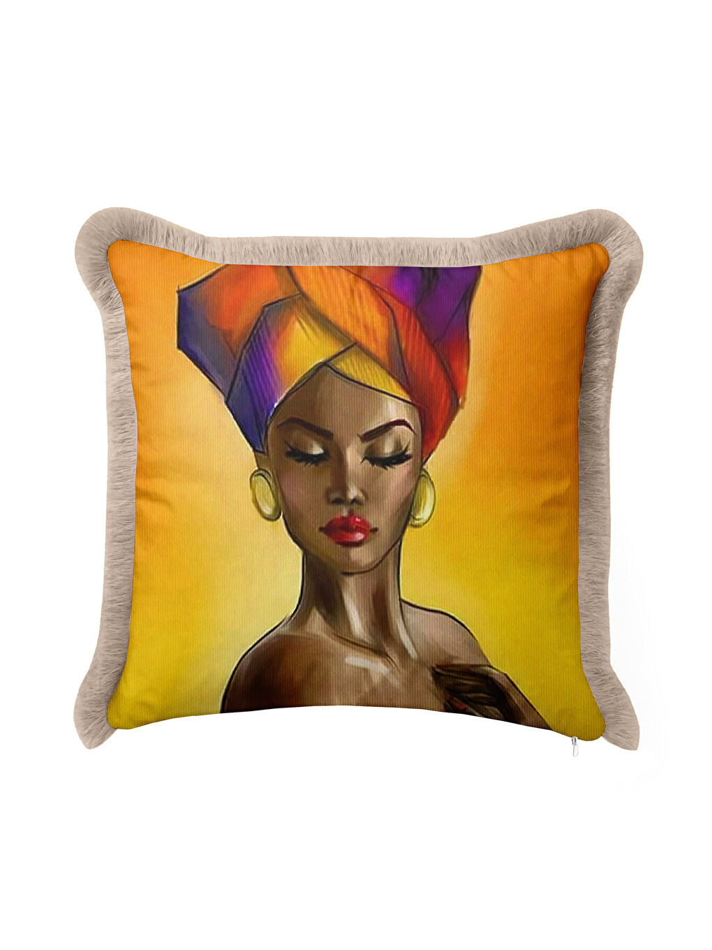 Karışık Afrika Portre Sanat Saçaklı Yastık Kılıfı - Etnik Bohem Sıcak Renkler Püsküllü Kırlent Kılıfı-4