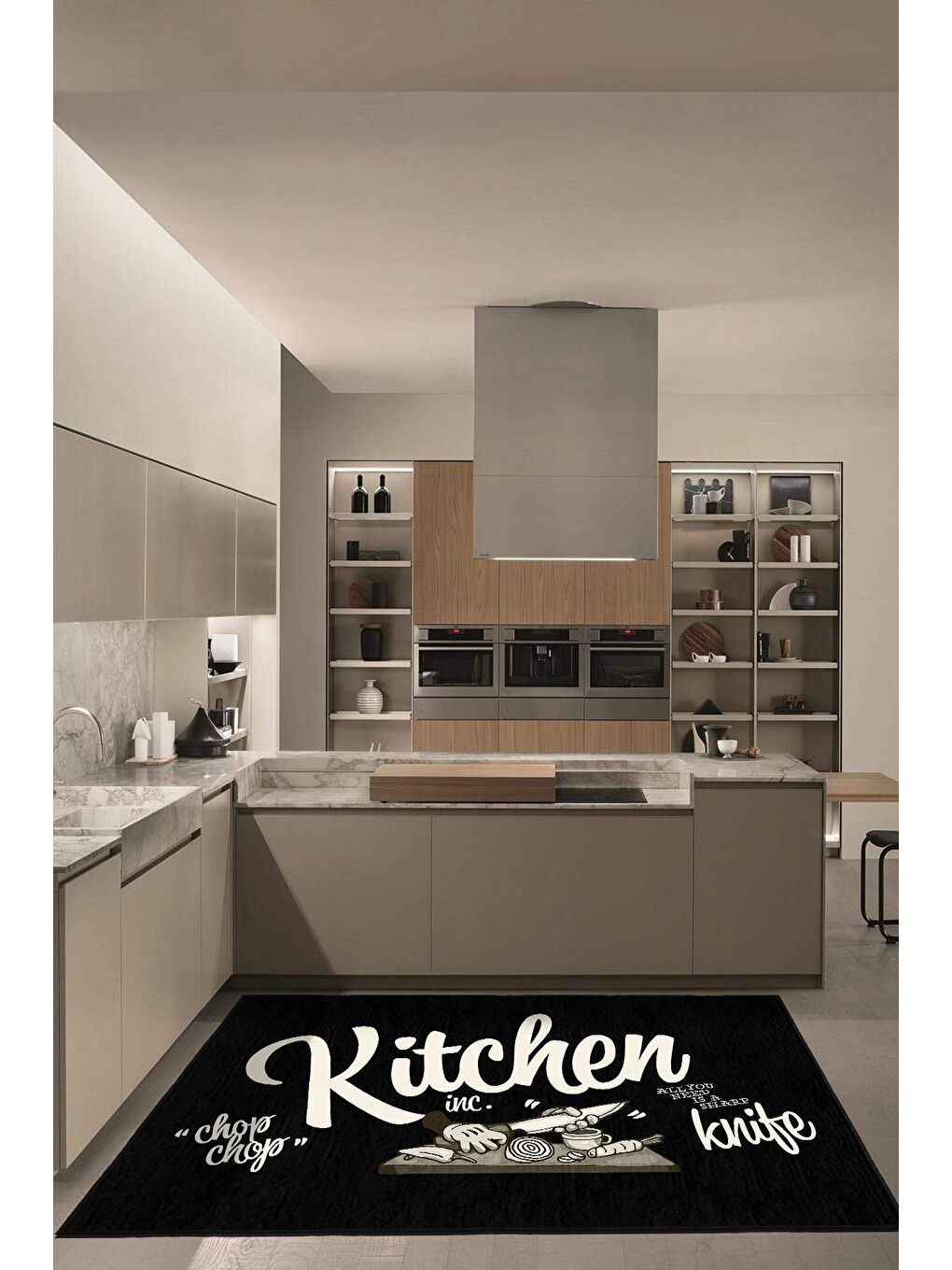 Siyah Dekoratif Özel Tasarım Yıkanabilir İnce Kaymaz Tabanlı Modern Halı KECE FR43-2