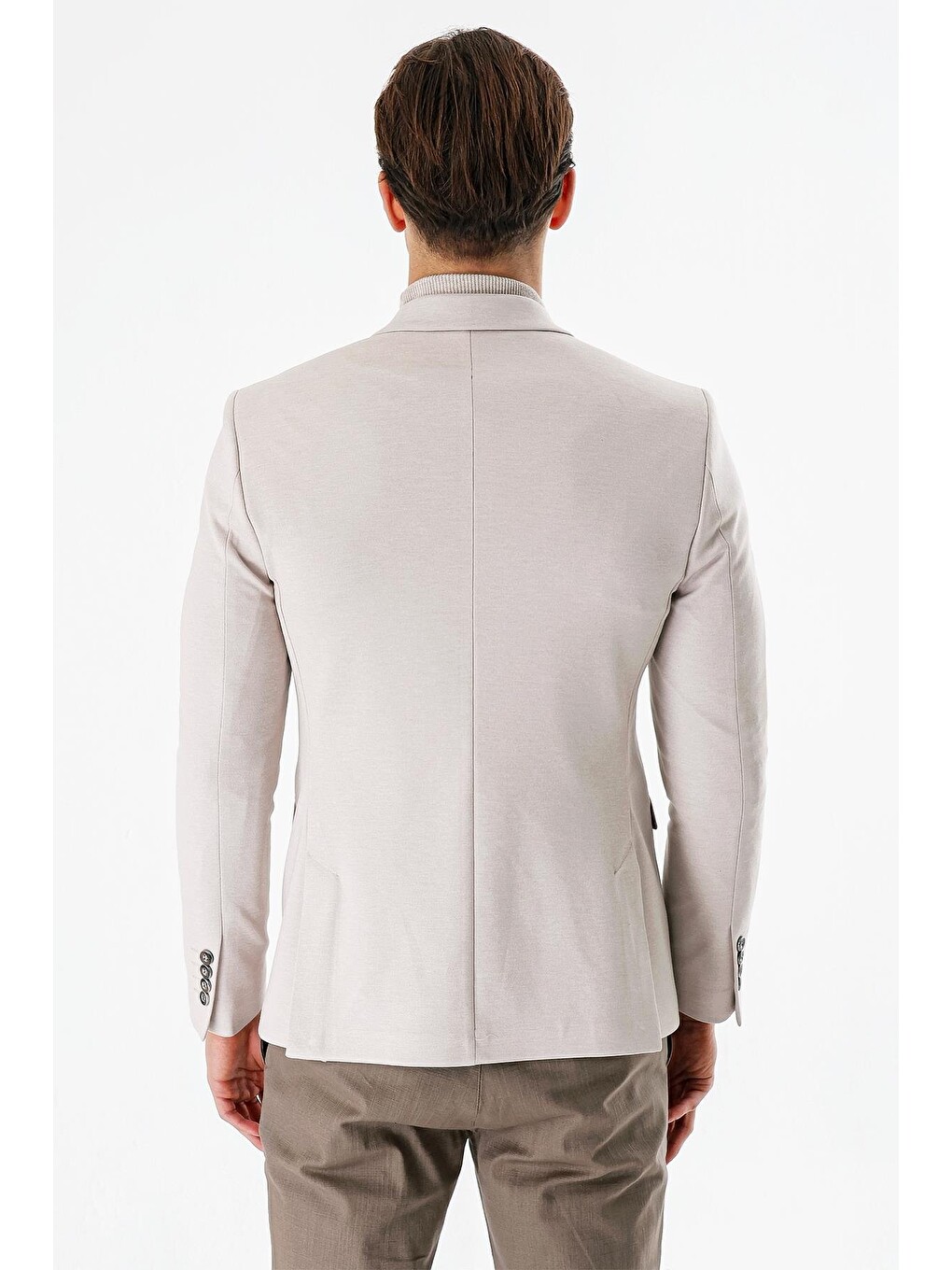 Bej Taş Rengi Desenli Mono Yaka Çift Yırtmaç Elastanlı 6 Drop Dar Kesim Klasik Blazer Ceket 1002240151-7