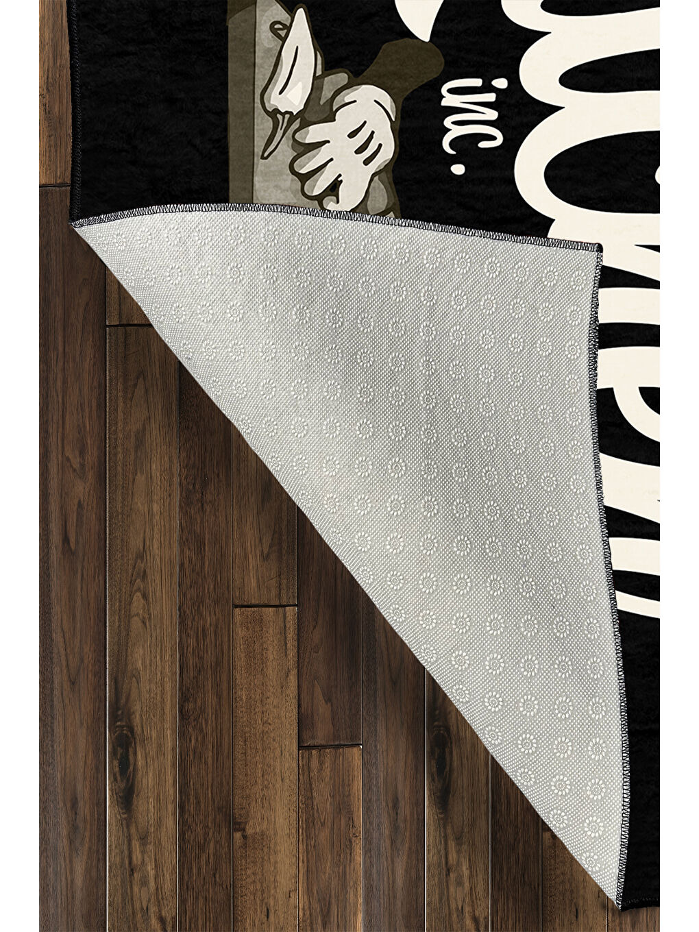 Siyah Dekoratif Özel Tasarım Yıkanabilir İnce Kaymaz Tabanlı Modern Halı KECE FR43-4