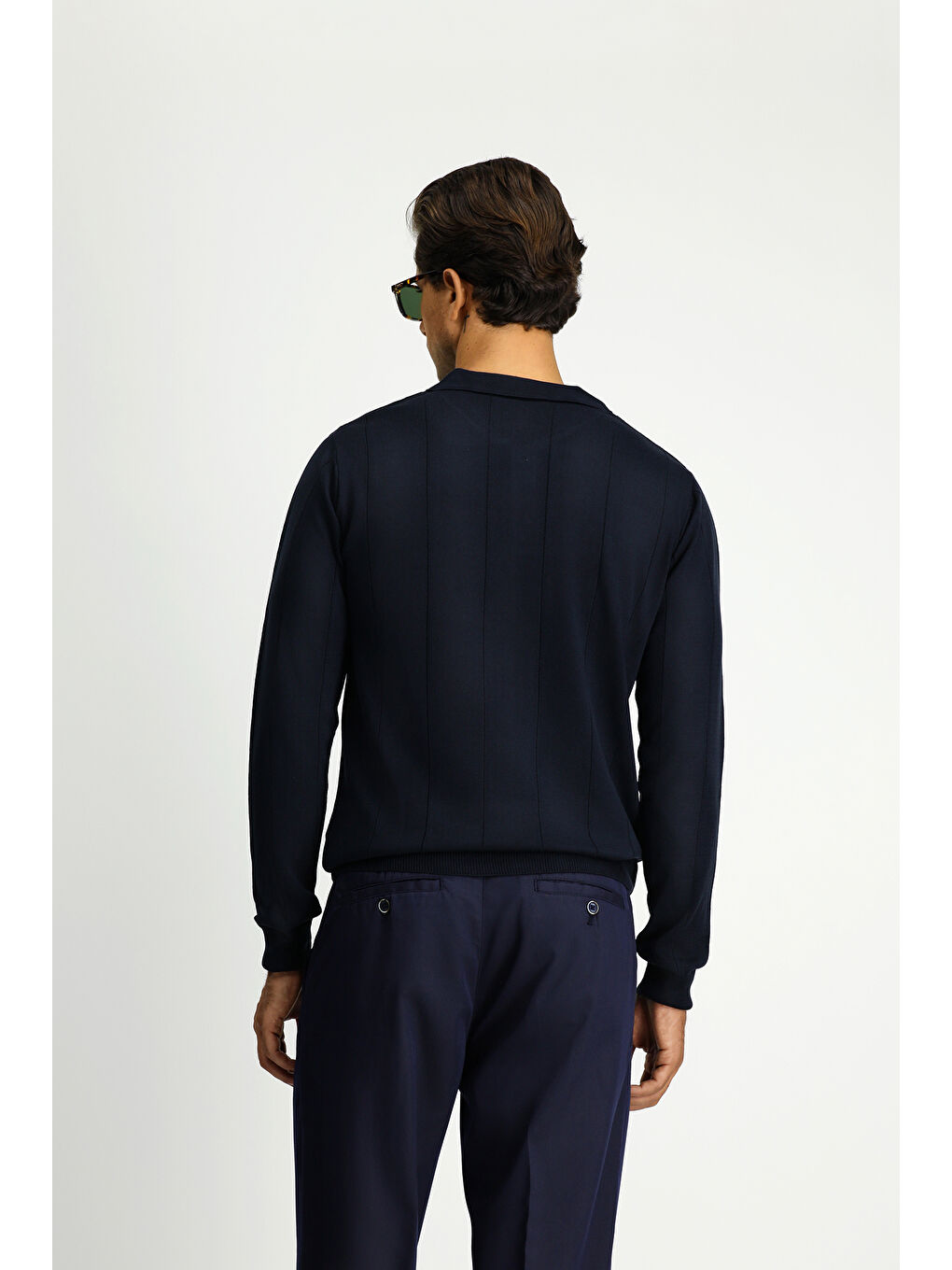 Lacivert Polo Yaka Regular Fit Desenli Triko Büyük Beden Kazak-4