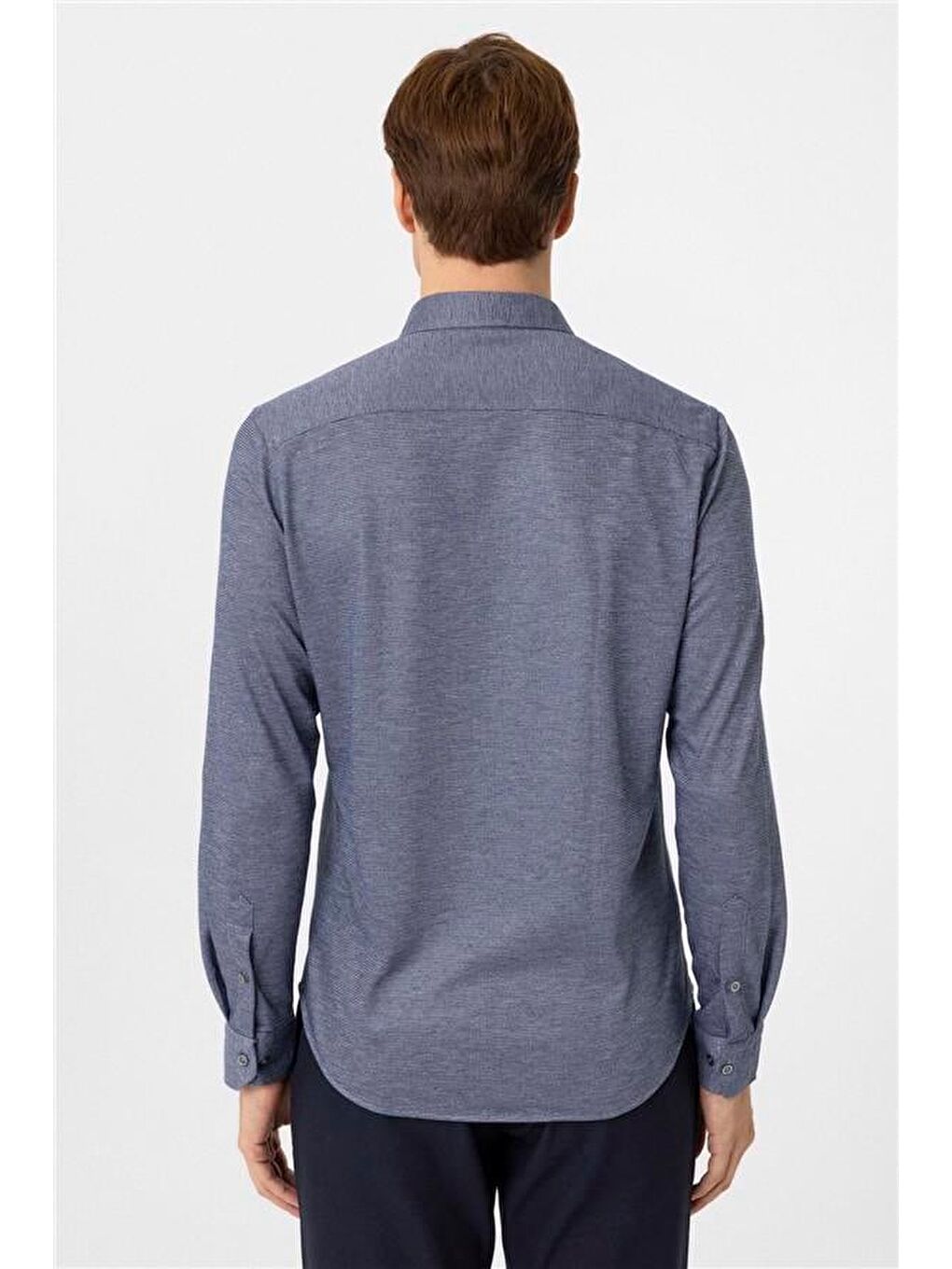 Lacivert Slim Armürlü Düğmeli Yaka Gömlek-4