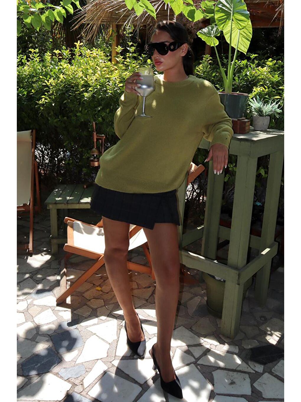 Yeşil Bisiklet Yaka Kadın Triko Kazak Mg2494-3