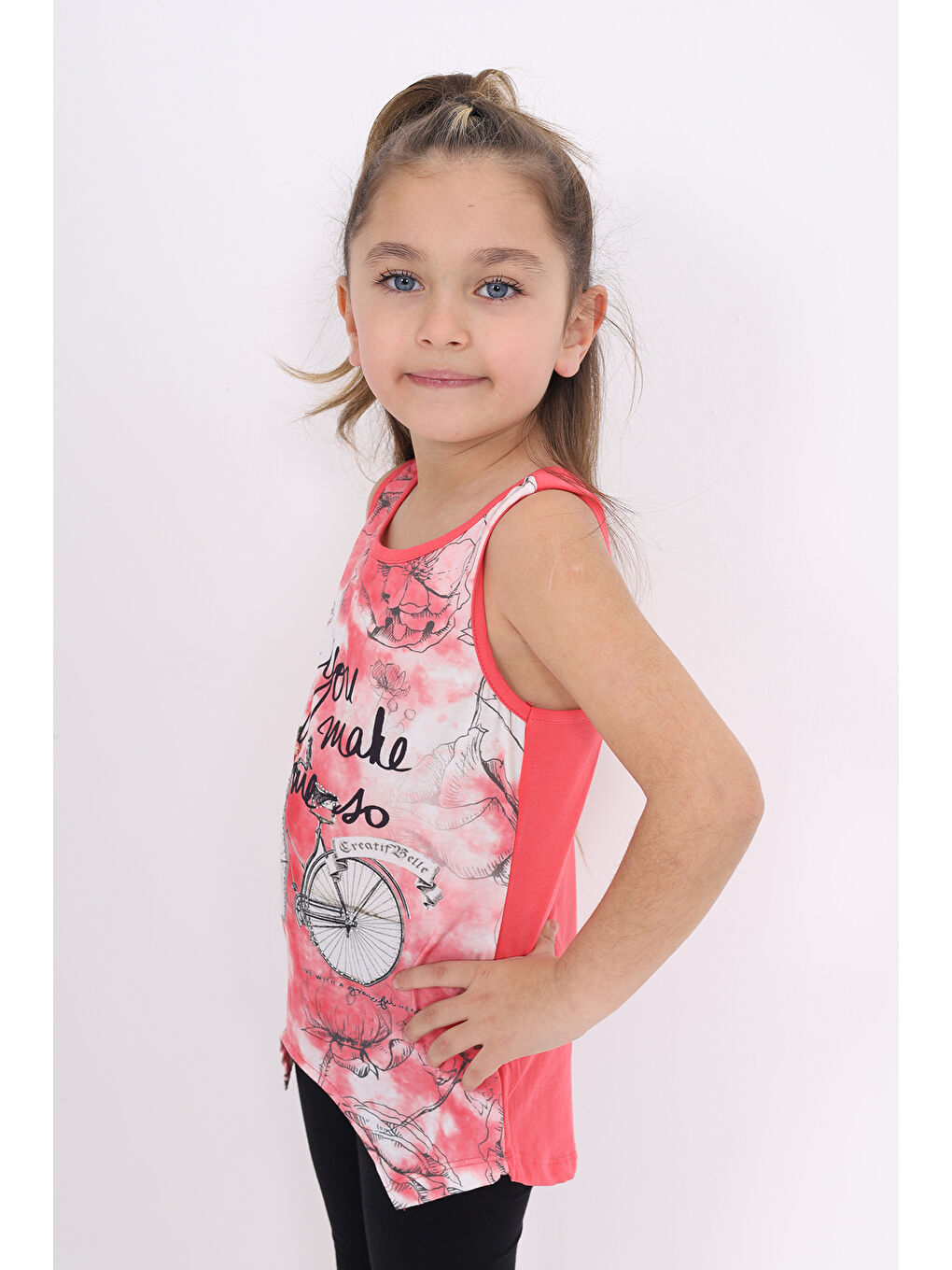 Kırmızı Kız Çocuk Bisiklet Baskılı Atlet-1
