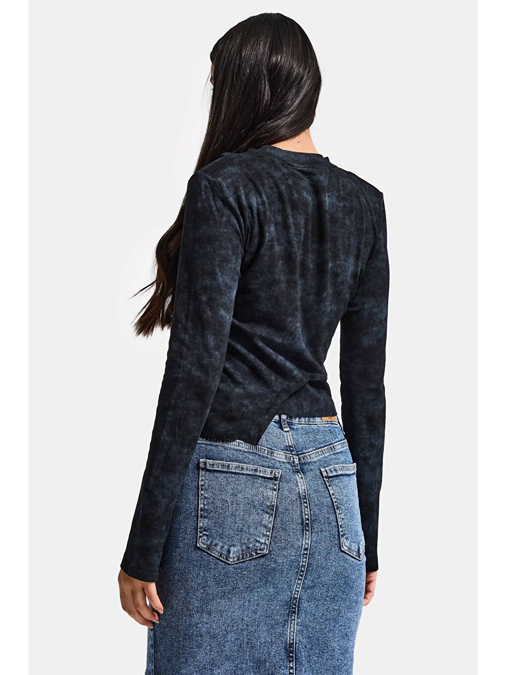 Kadın Siyah Antrasit w5 Asimetrik Kesim Drop Detaylı Özel Tasarım Crop Top-5