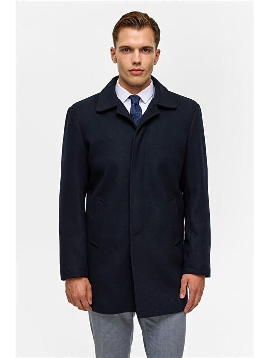 Lacivert Regular Düz Bebe Yaka Kaban