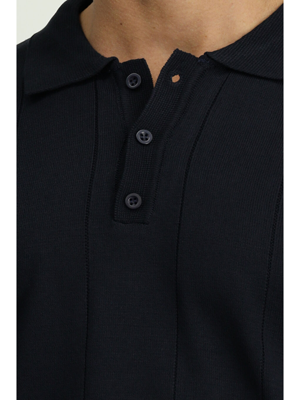 Lacivert Polo Yaka Regular Fit Desenli Triko Büyük Beden Kazak-5