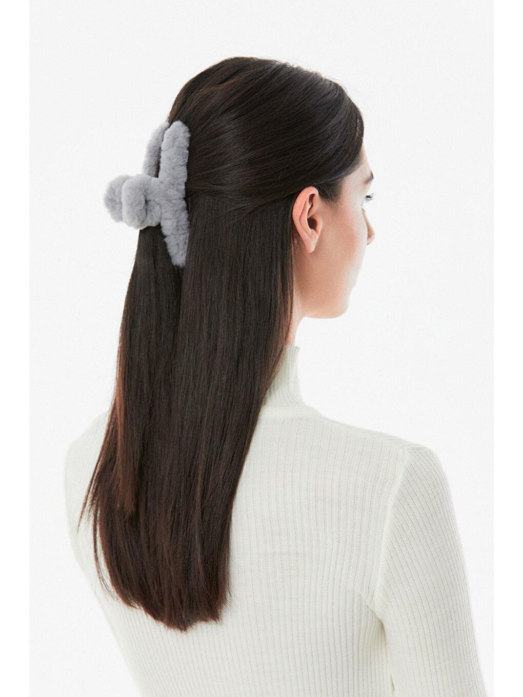 Gri Peluş Mandal Toka-1