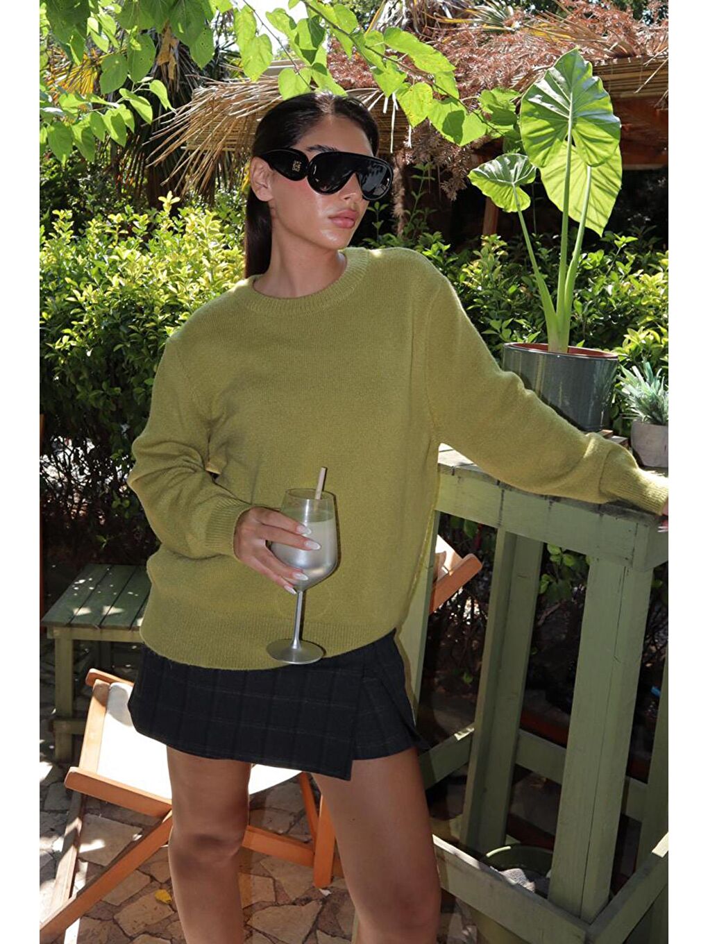 Yeşil Bisiklet Yaka Kadın Triko Kazak Mg2494-4