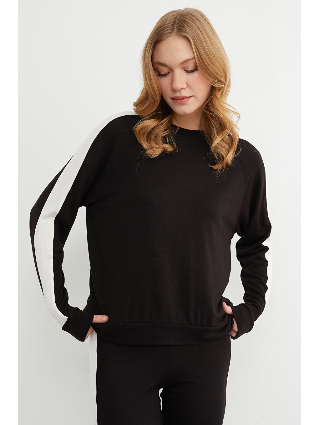 Siyah Basic Bisiklet Yaka Şeritli Modal 2 Li Takım-1