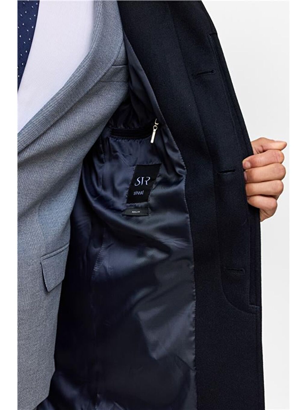 Lacivert Regular Düz Bebe Yaka Kaban-6