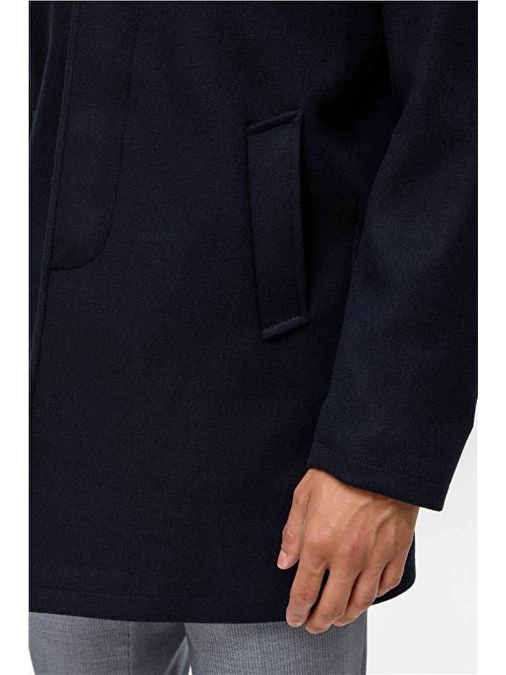 Lacivert Regular Düz Bebe Yaka Kaban-7