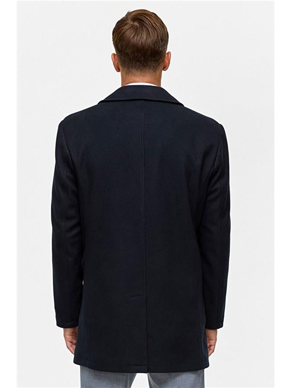 Lacivert Regular Düz Bebe Yaka Kaban-9