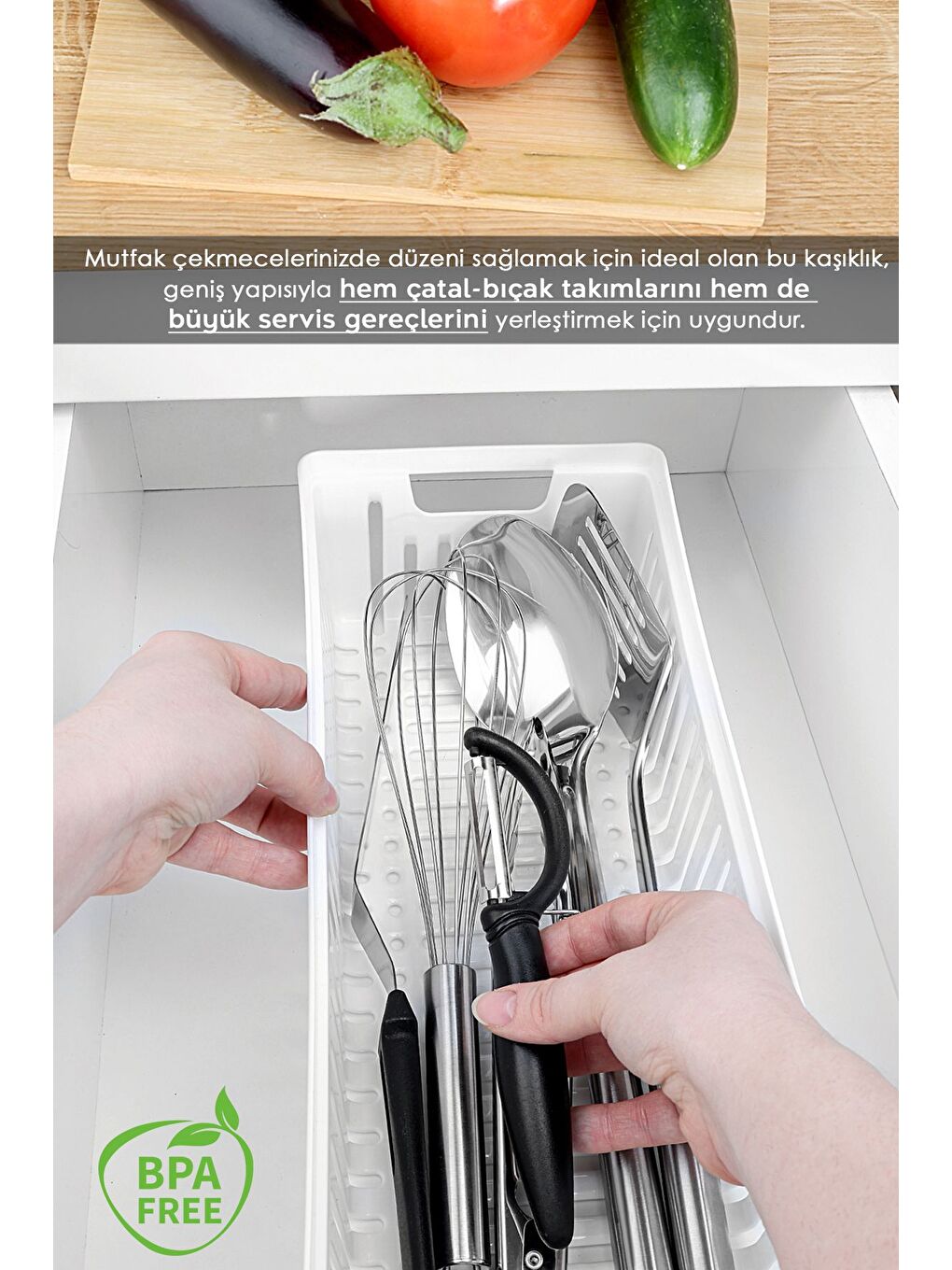 5 Parça Modüler Kaşıklık Seti Çok Amaçlı Çekmece İçi Düzenleyici Mutfak Organizer Kepçelik Beyaz-4