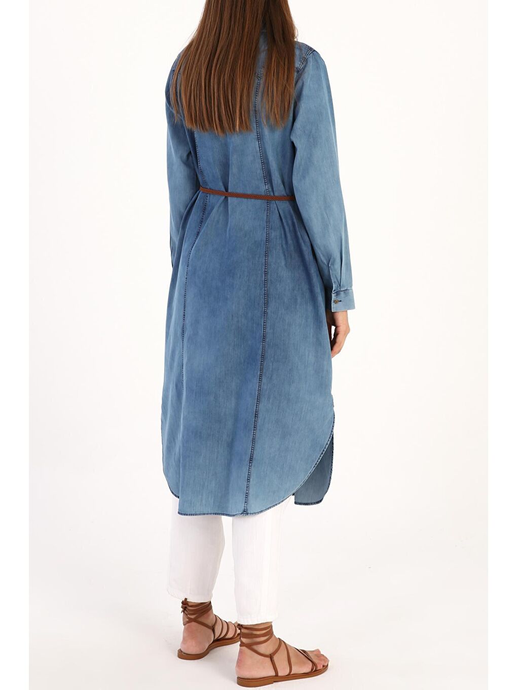 Açık Mavi Parçalı Denim Gömlek Tunik-4