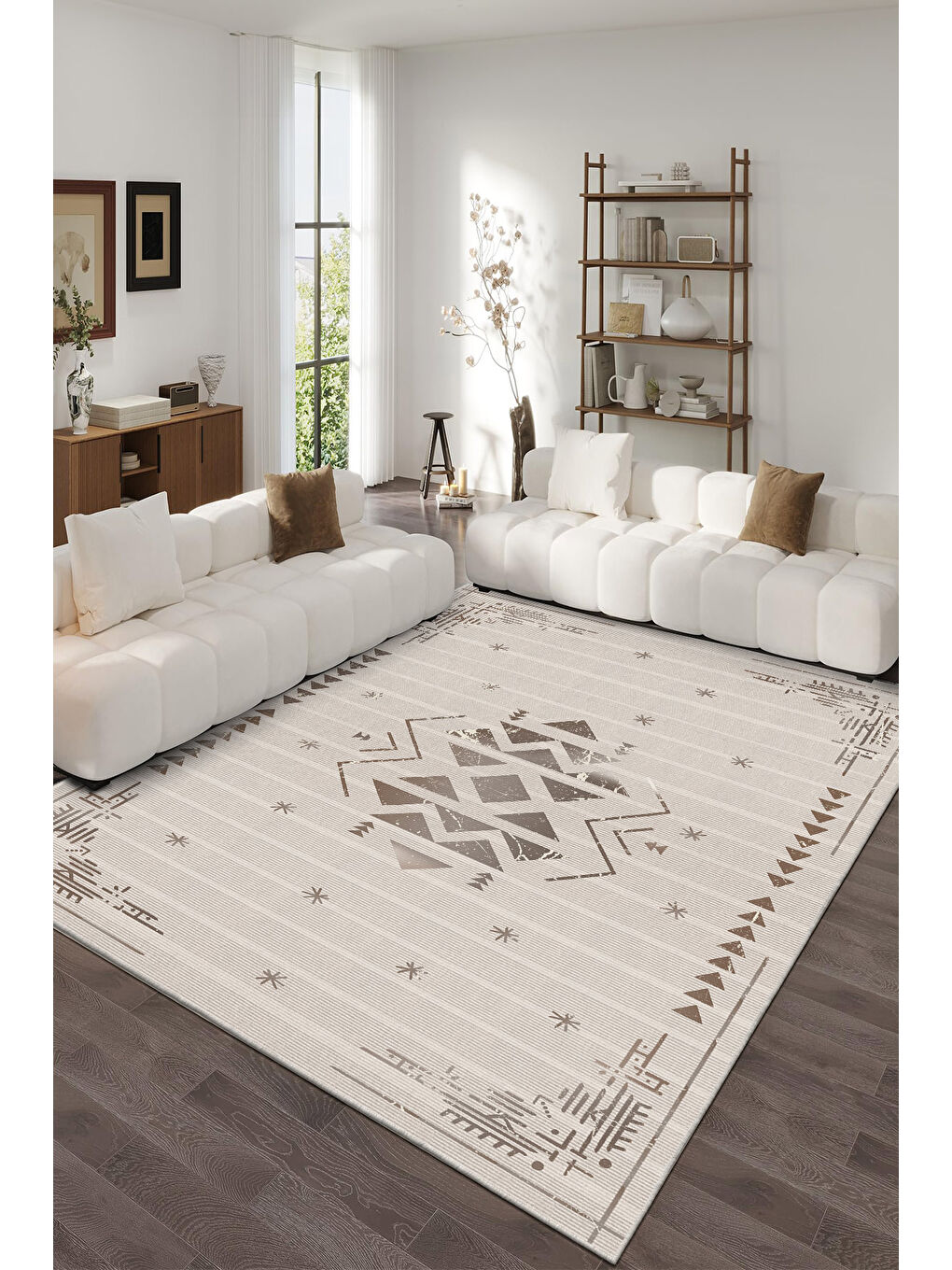 Kahverengi Dekoratif Özel Tasarım Yıkanabilir İnce Kaymaz Tabanlı Modern Halı KECE FR46