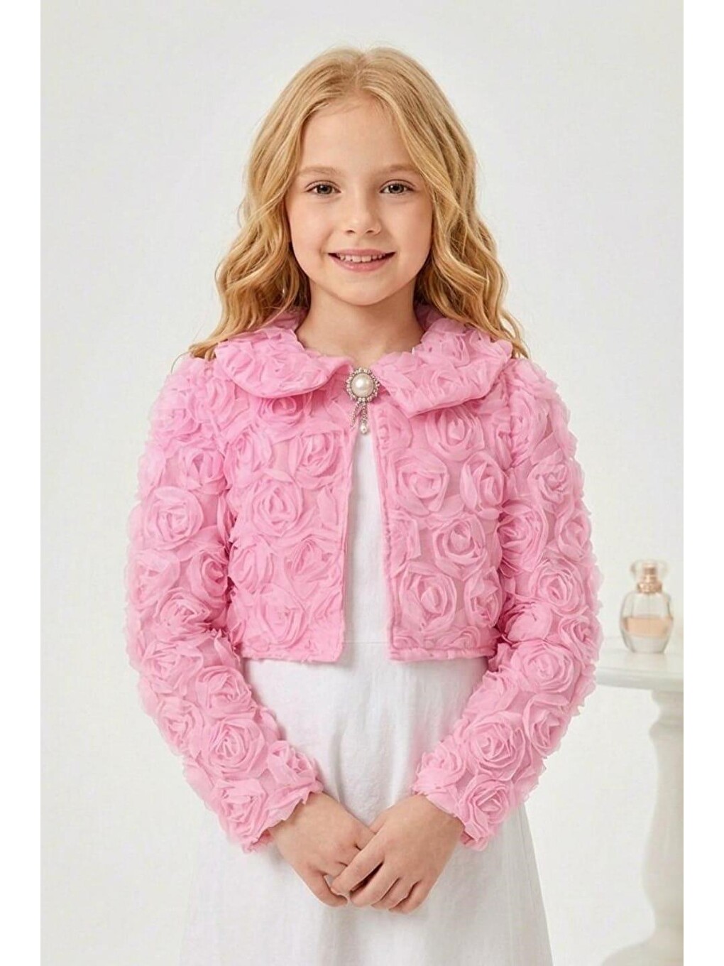 Pembe Luvia Lase Detay Kız Çocuk Bolero M00812