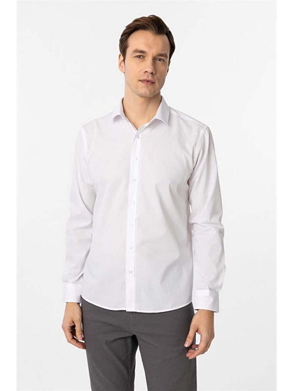 Beyaz Slim Düz Klasik Yaka Gömlek