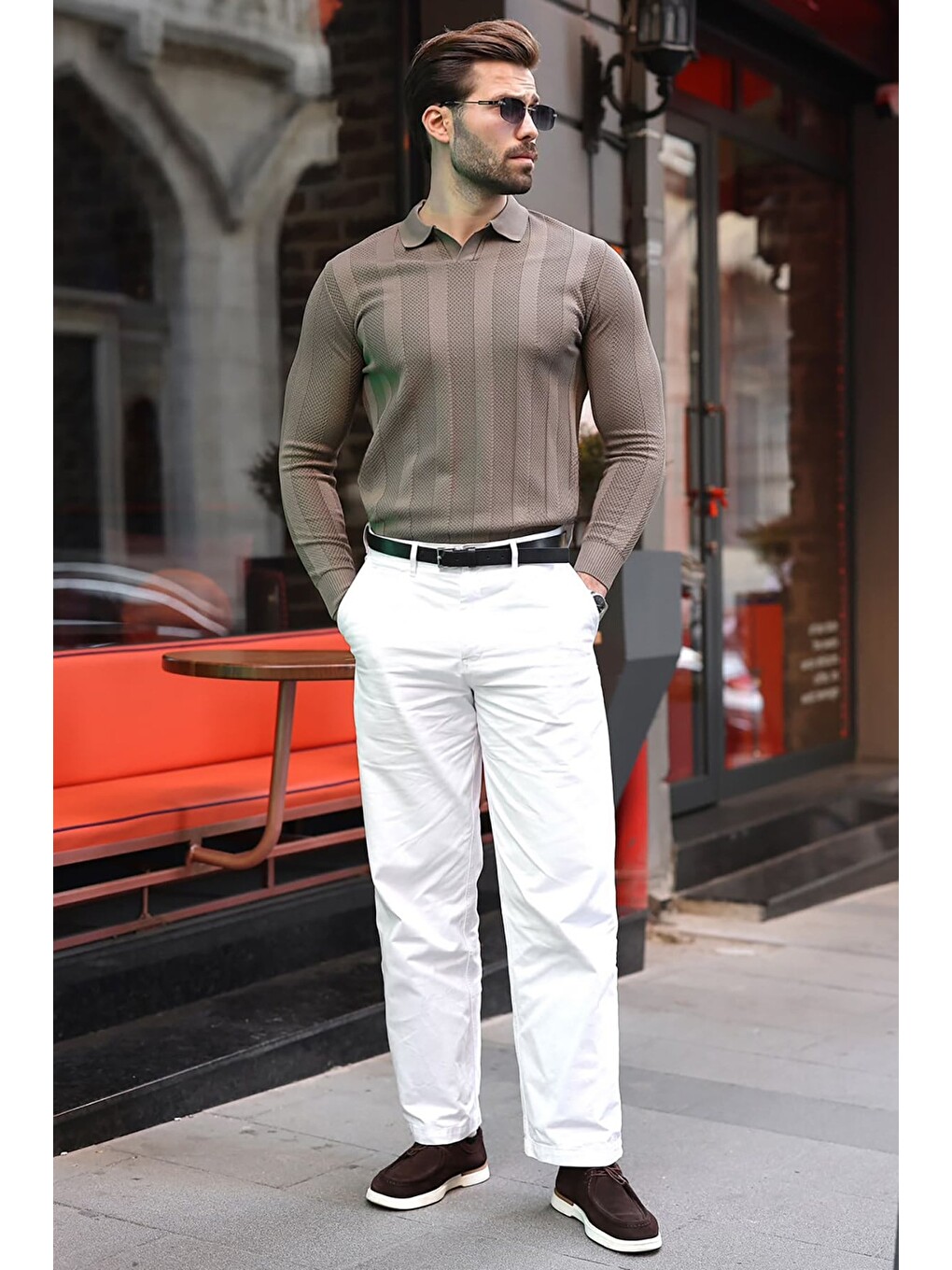 Açık Kahverengi Regular Fit Polo Yaka Triko Erkek Kazak E7509-5