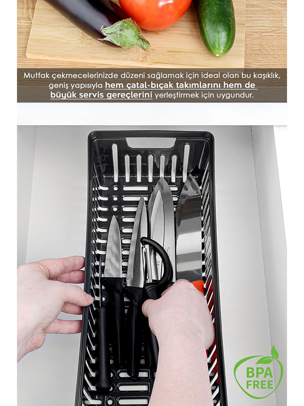 6 Parça Modüler Kaşıklık Seti Çok Amaçlı Çekmece İçi Düzenleyici Mutfak Organizer Kepçelik Siyah-4