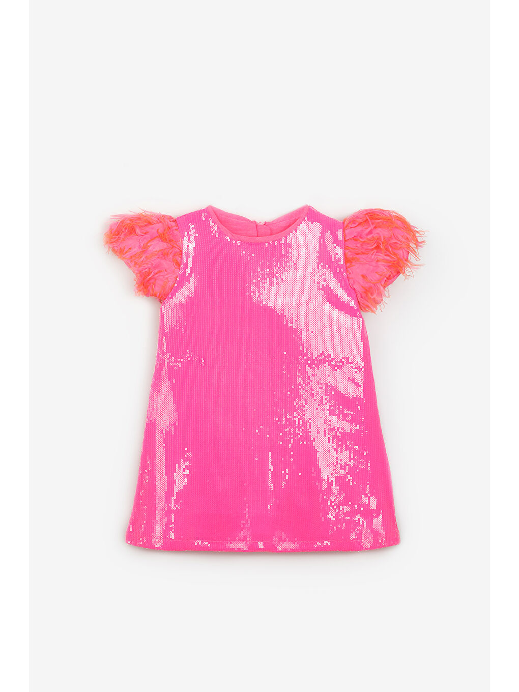 Fuşya Kolları Püsküllü Pullu Kız Çocuk Elbise - Delit-3