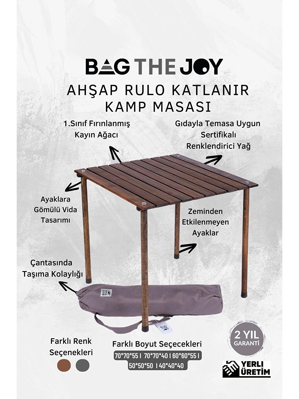 Bag The Joy Turuncu Ahşap Katlanır Antrasit - Turuncu Masa Sandalye Seti  60*60*55cm - 4