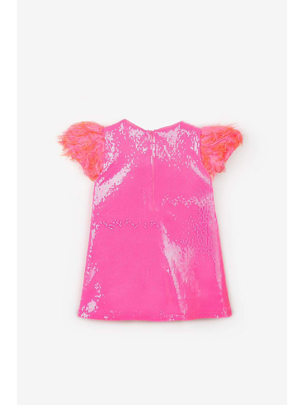 Fuşya Kolları Püsküllü Pullu Kız Çocuk Elbise - Delit-4