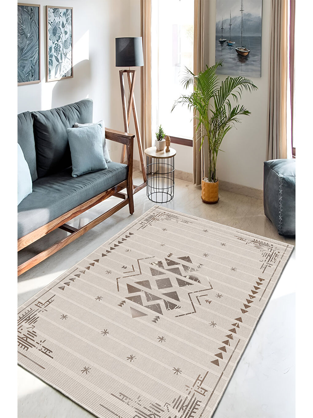 Kahverengi Dekoratif Özel Tasarım Yıkanabilir İnce Kaymaz Tabanlı Modern Halı KECE FR46-1