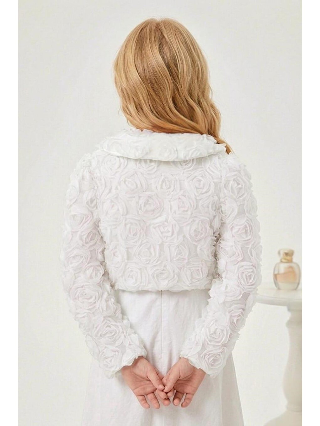Beyaz Luvia Lase Detay Kız Çocuk Bolero M00812-1