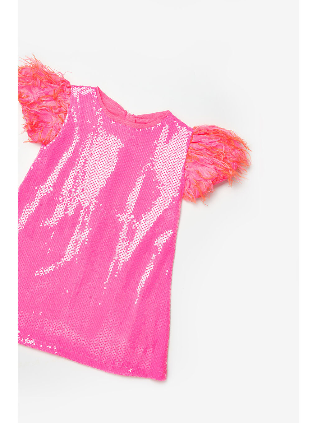 Fuşya Kolları Püsküllü Pullu Kız Çocuk Elbise - Delit-5