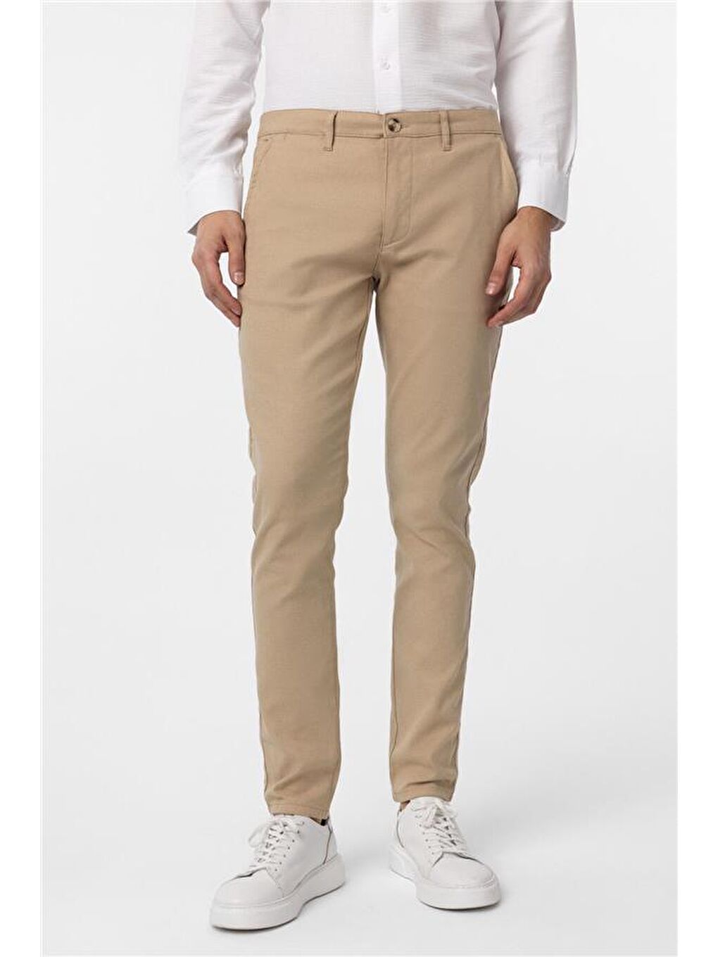 Bej Slim Armürlü Pantolon-1