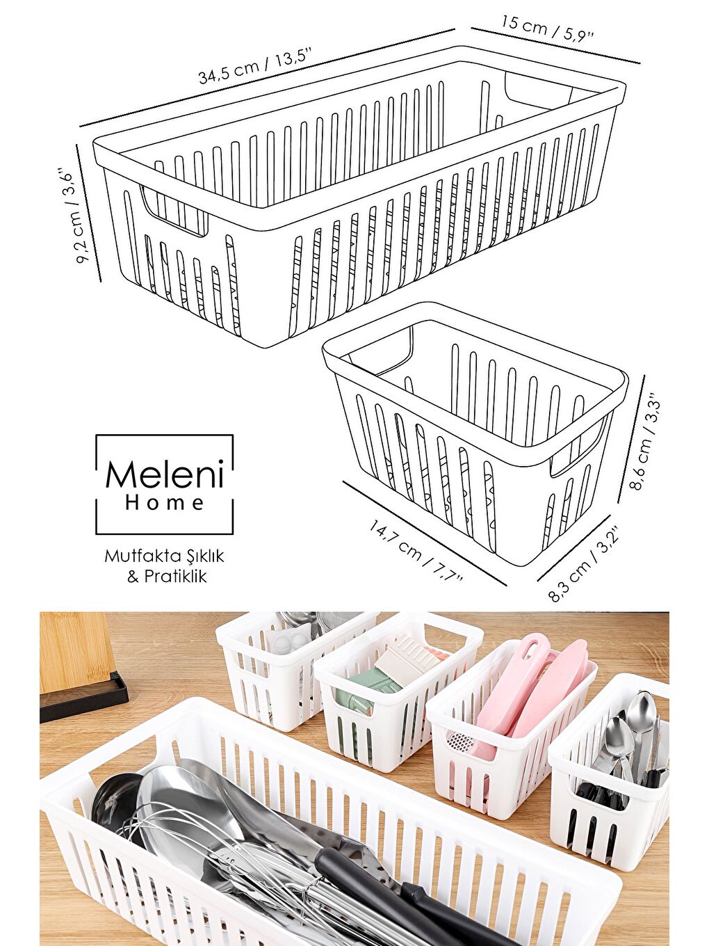 10 Parça Modüler Kaşıklık Seti Çok Amaçlı Çekmece İçi Düzenleyici Mutfak Organizer Kepçelik Beyaz-5