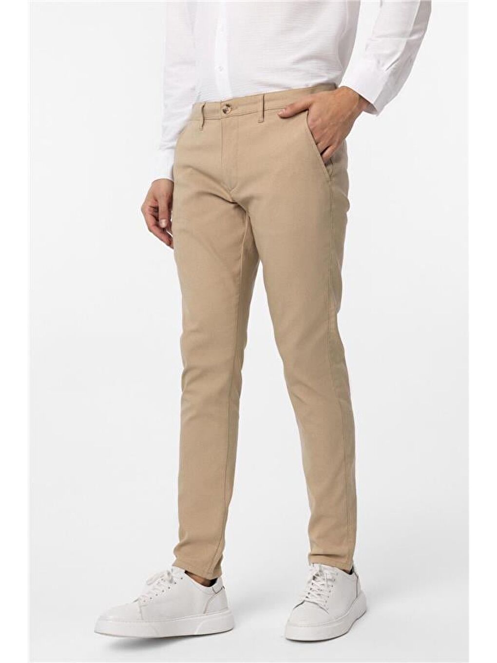 Bej Slim Armürlü Pantolon-2